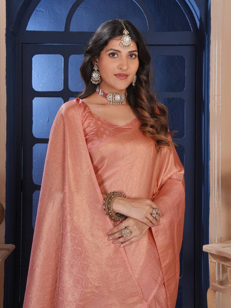 Peach Silk Belnd Saree For This Wedding Seasons ethnic saree wear