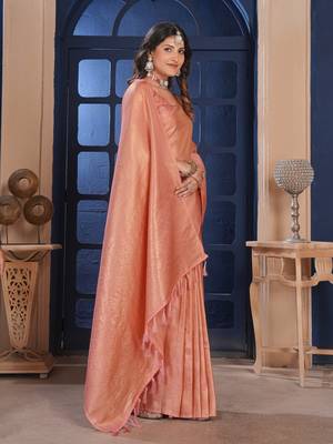 peach gold zari kanjivaram silk saree 3