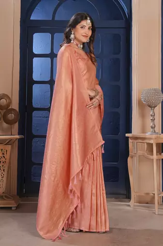 peach gold zari kanjivaram silk saree
