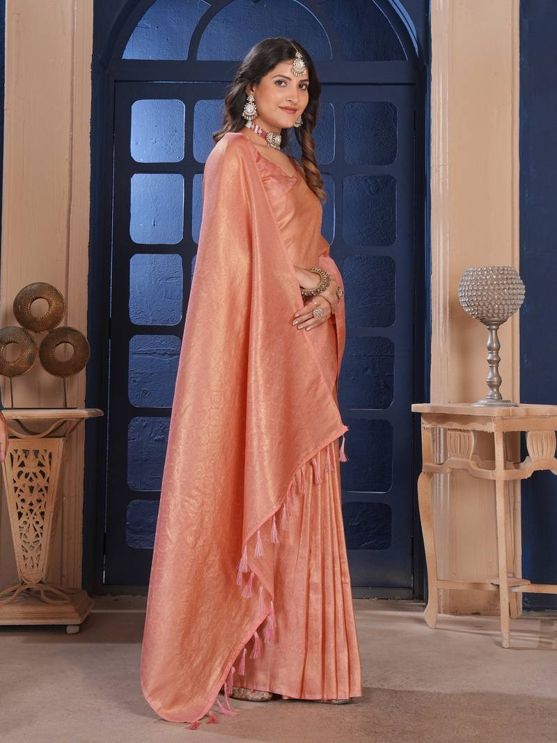 Peach Silk Belnd Saree For This Wedding Seasons ethnic saree wear