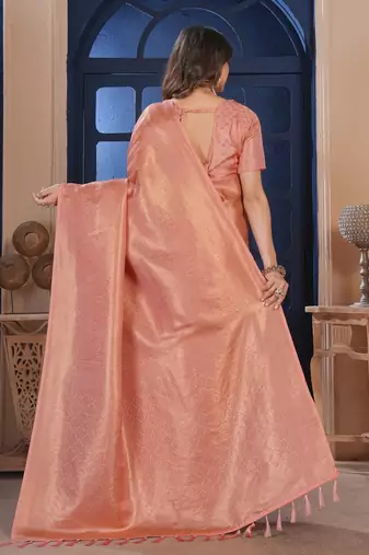 peach gold zari kanjivaram silk saree