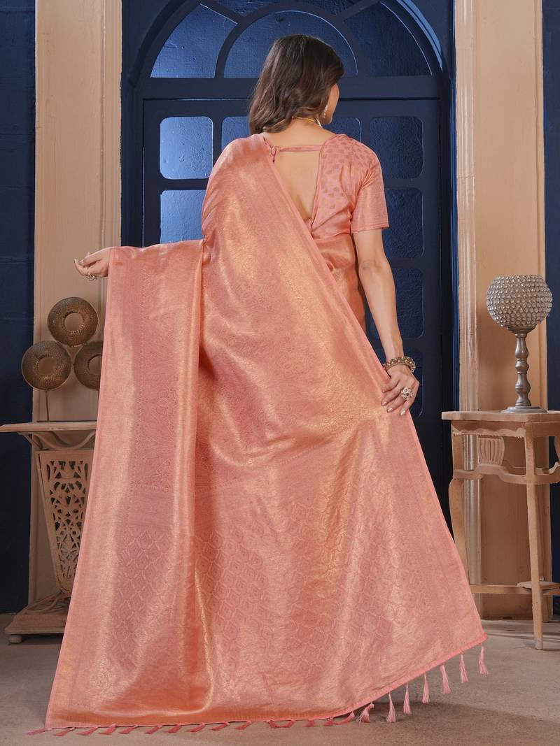 Peach Silk Belnd Saree For This Wedding Seasons ethnic saree wear