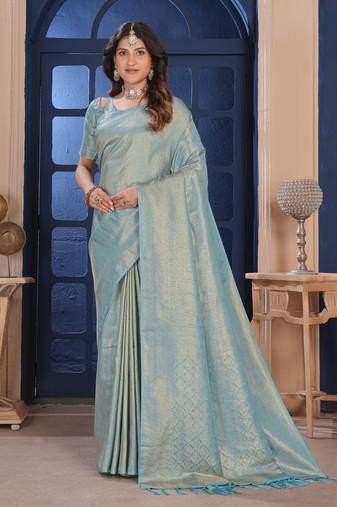 SkyBlue Silk Belnd Saree For This Wedding Seasons Ethnic Saree Wear