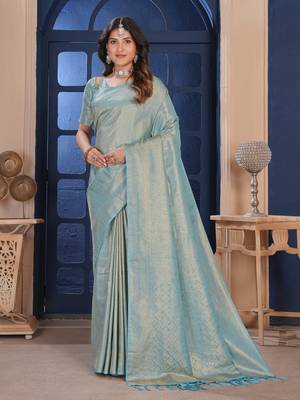 sky blue zari woven kanjivaram silk saree 1