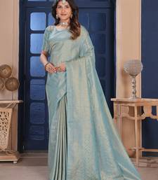sky blue zari woven kanjivaram silk saree