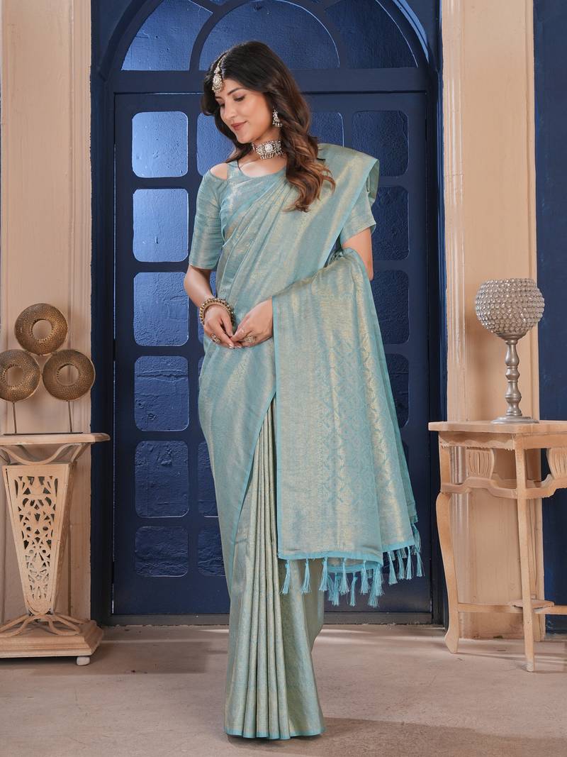 SkyBlue Silk Belnd Saree For This Wedding Seasons Ethnic Saree Wear