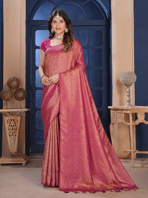 pink gold zari woven kanjivaram silk saree 1