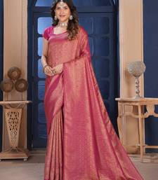 pink gold zari woven kanjivaram silk saree