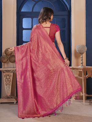pink gold zari woven kanjivaram silk saree 4
