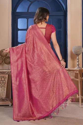 pink gold zari woven kanjivaram silk saree