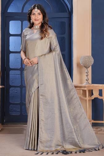 Grey Silk Belnd Saree For This Wedding Seasons ethnic saree wear
