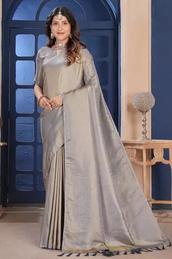Grey Silk Belnd Saree For This Wedding Seasons ethnic saree wear