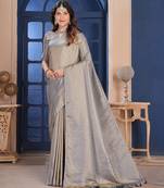 Grey Silk Belnd Saree For This Wedding Seasons ethnic saree wear
