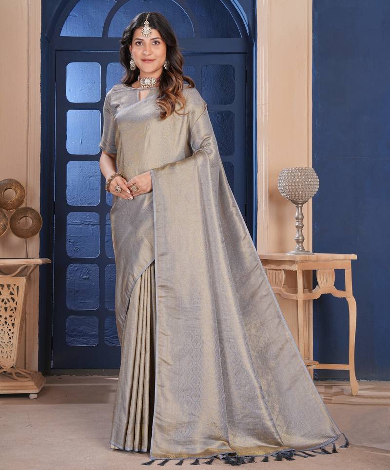 Grey Silk Belnd Saree For This Wedding Seasons ethnic saree wear