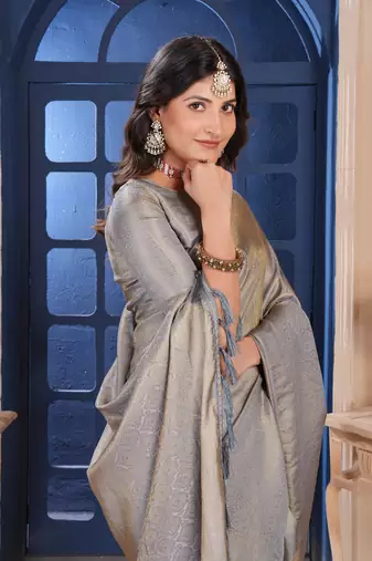 grey zari woven kanjivaram silk saree