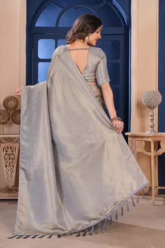 grey zari woven kanjivaram silk saree