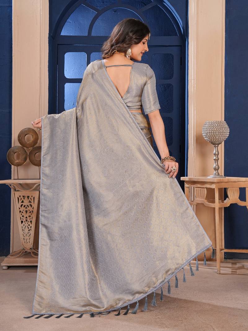 Grey Silk Belnd Saree For This Wedding Seasons ethnic saree wear
