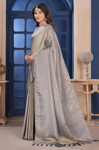 grey zari woven kanjivaram silk saree
