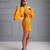 Orange pleated bell sleeve dress