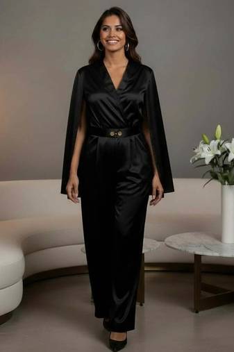Midnight luxe cape jumpsuit