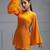 Orange pleated bell sleeve dress