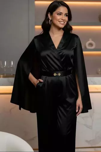 Midnight luxe cape jumpsuit