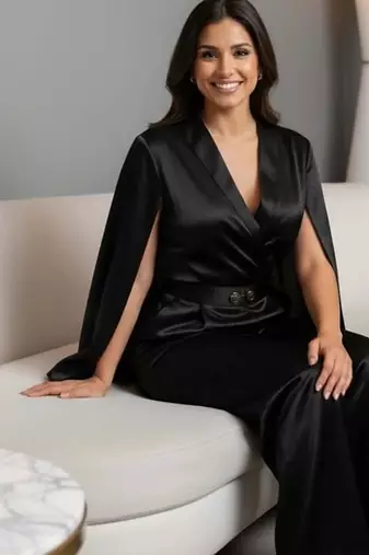 Midnight luxe cape jumpsuit