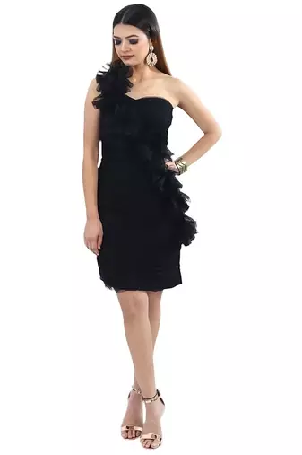 Elegant strapless little black cocktail dress