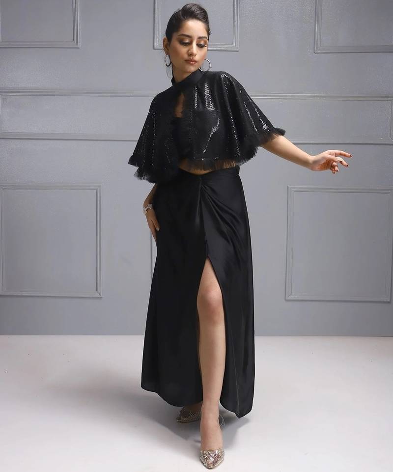 Sequin cape ensemble two piece dress