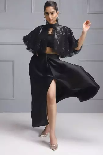 Sequin cape ensemble two piece dress