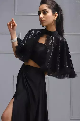 Sequin cape ensemble two piece dress