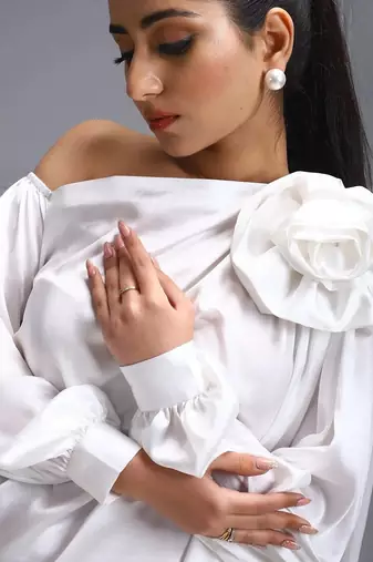 White satin flower dress