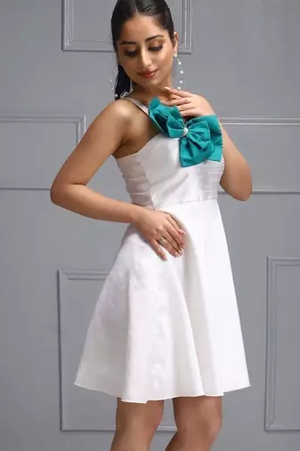 White teal bow party dress