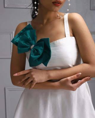 White teal bow party dress 3