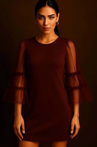 Maroon sheer sleeve dress