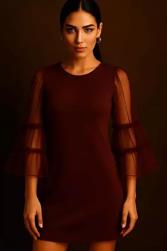 Maroon sheer sleeve dress