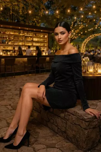 Black glitter off-shoulder dress