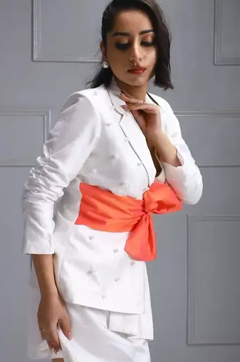 Silk jacket and satin skirt coord set