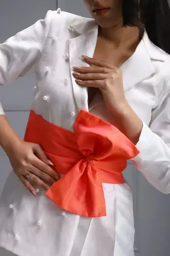 Silk jacket and satin skirt coord set