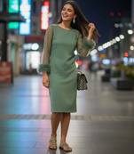 Feather cuff sage dress