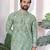 light green cotton digital print kurta set for men