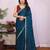 Teal soft silk crush saree with sequence embroidery work and contrast blouse piece