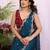 Teal soft silk crush saree with sequence embroidery work and contrast blouse piece