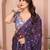 Purple crunchy crush silk saree with embroidery work and contrast printed blouse piece