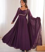 wine purple georgette anarkali dress with dupatta