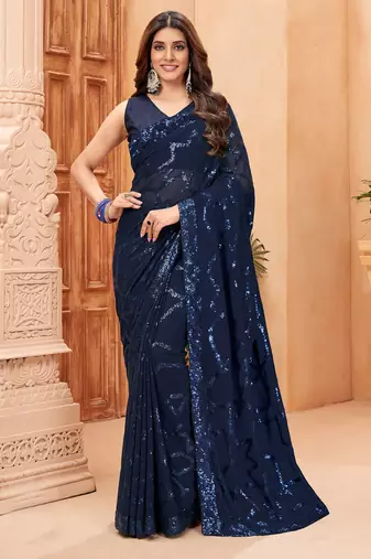Heavy georgette double run sequence work saree with Blouse piece