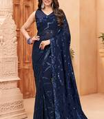 Heavy georgette double run sequence work saree with Blouse piece