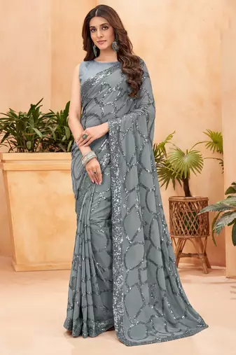 Heavy georgette double run sequence work saree with Blouse piece