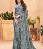 Heavy georgette double run sequence work saree with Blouse piece