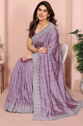 lavender silk tissue saree with sequin embroidery